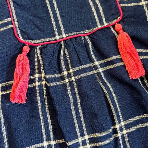 Lali Navy And White Plaid Pink Tassel Dress - Picture 3 of 11
